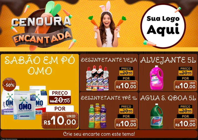 Modelo de Encarte para Encarte A4 Horizontal com o tema Cenoura Encantada - Páscoa para Produtos de Limpeza