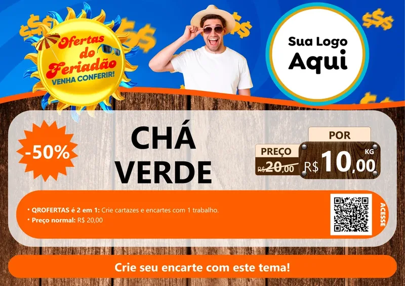 Modelo de Cartaz para Cartaz A4 Horizontal com o tema Ofertas do Feriadão para Produtos Naturais