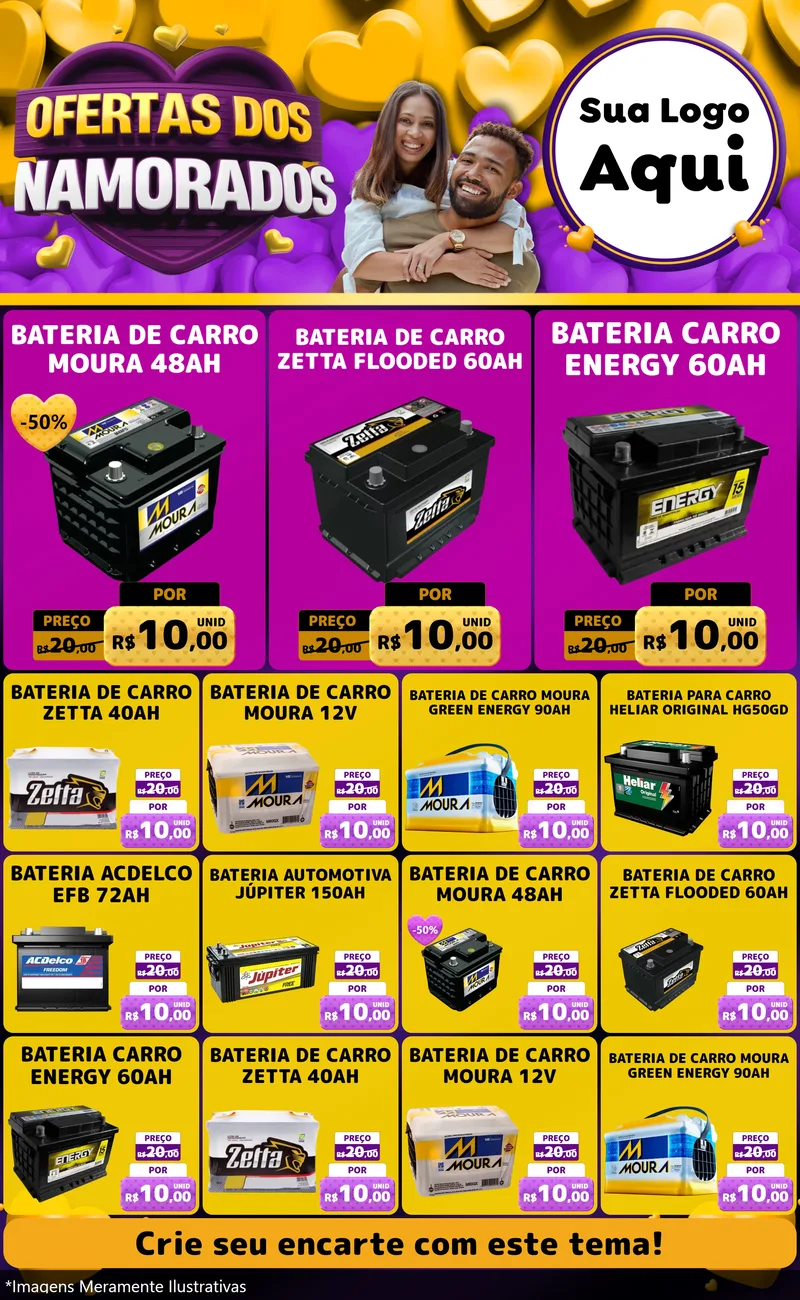 Modelo de Encarte para Encarte Grande com o tema Oferta Dos Namorados para Baterias Elétricas
