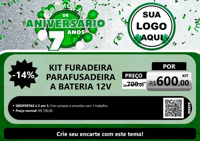 Modelo de Cartaz para Cartaz A4 Horizontal com o tema Promoção de Aniversário - 7 Anos para Maquinas e Ferramentas