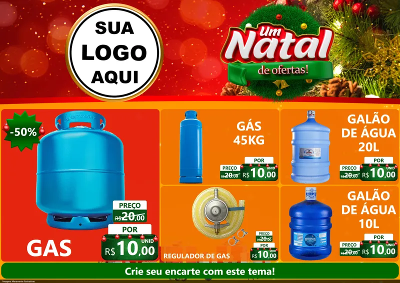 Modelo de Encarte para Encarte A4 Horizontal com o tema Um Natal de Ofertas para Água e gás