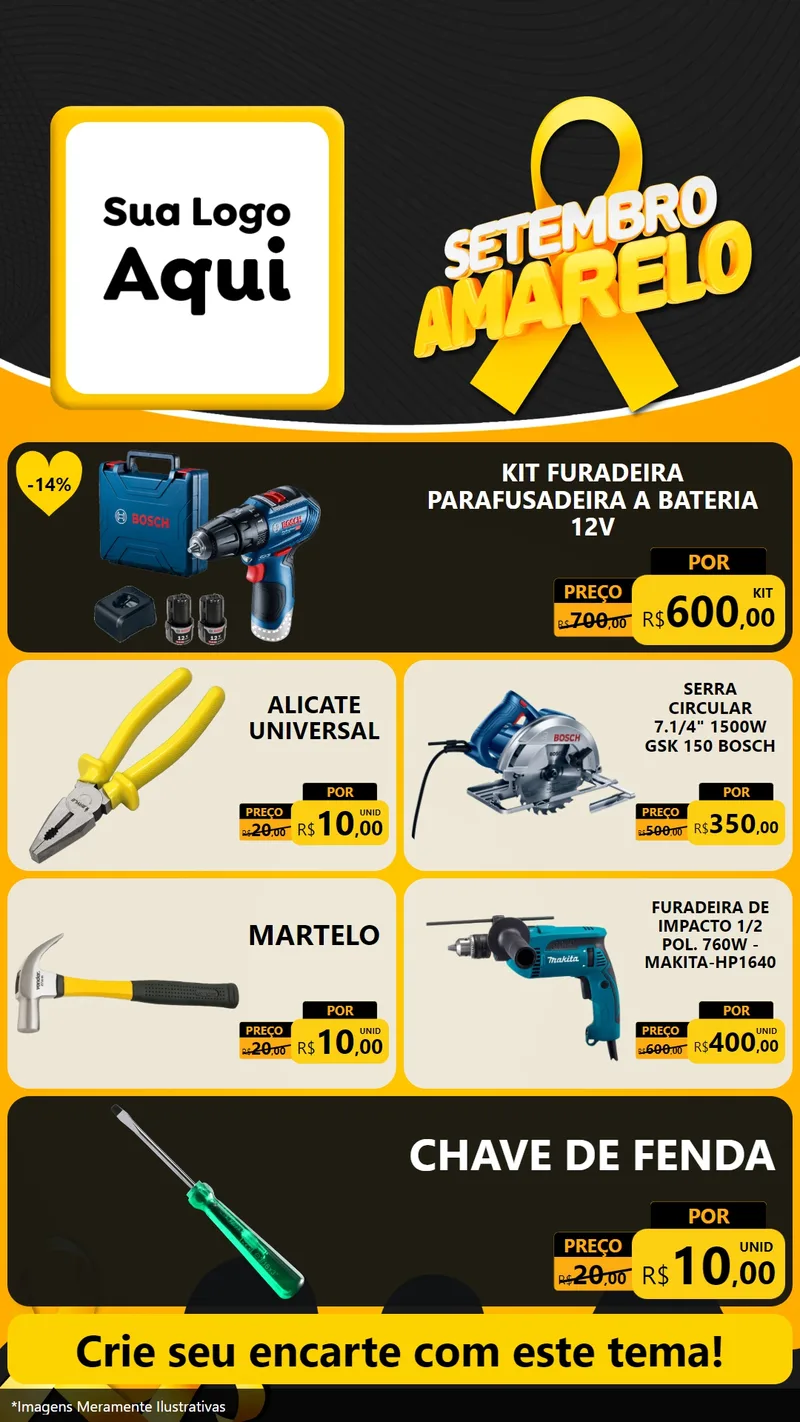 Modelo de TV para TV Vertical com o tema Setembro Amarelo para Maquinas e Ferramentas
