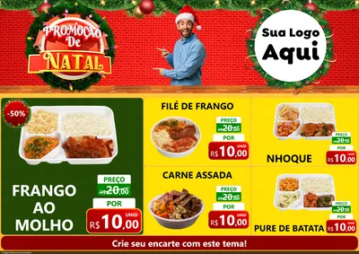 Modelo de Encarte para Encarte A4 Horizontal com o tema Promoção de Natal para Restaurante