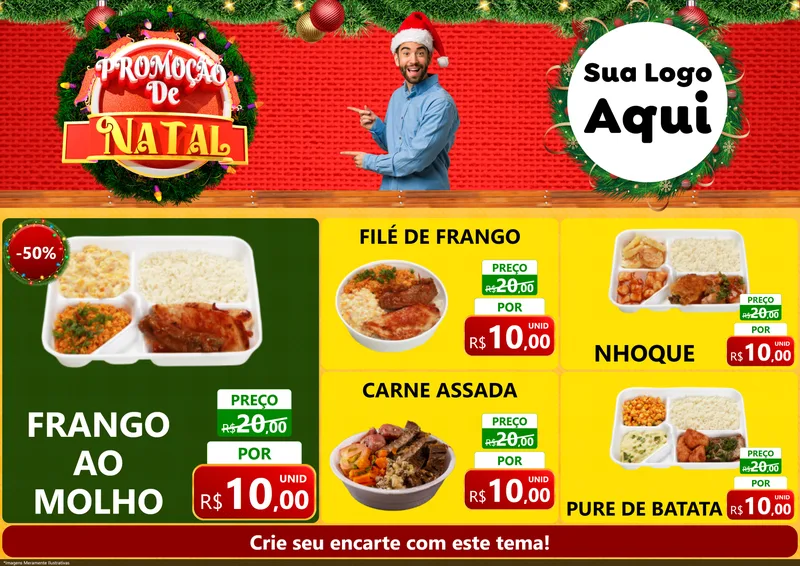 Modelo de Encarte para Encarte A4 Horizontal com o tema Promoção de Natal para Restaurante