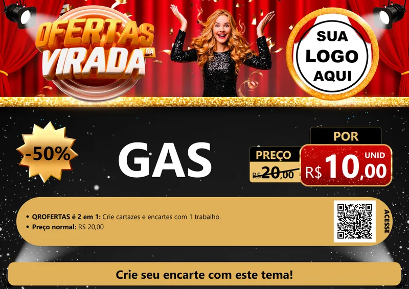 Modelo de Cartaz para Cartaz A4 Horizontal com o tema Ofertas da Virada para Água e gás