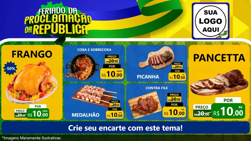 Modelo de TV para TV Horizontal com o tema Feriado da Proclamação da República para Assados
