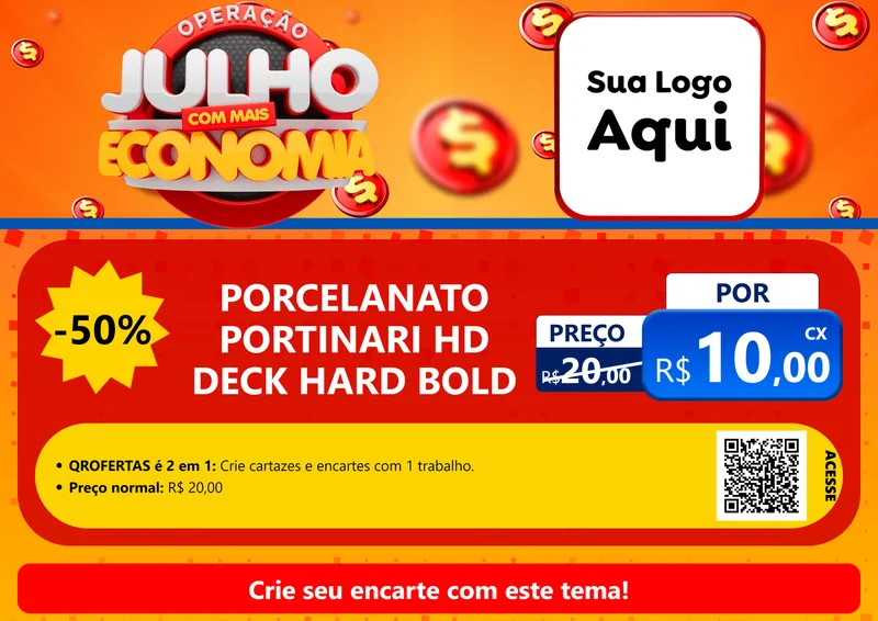Modelo de Cartaz para Cartaz A4 Horizontal com o tema Operação Julho Com Mais Economia para Pisos e revestimentos