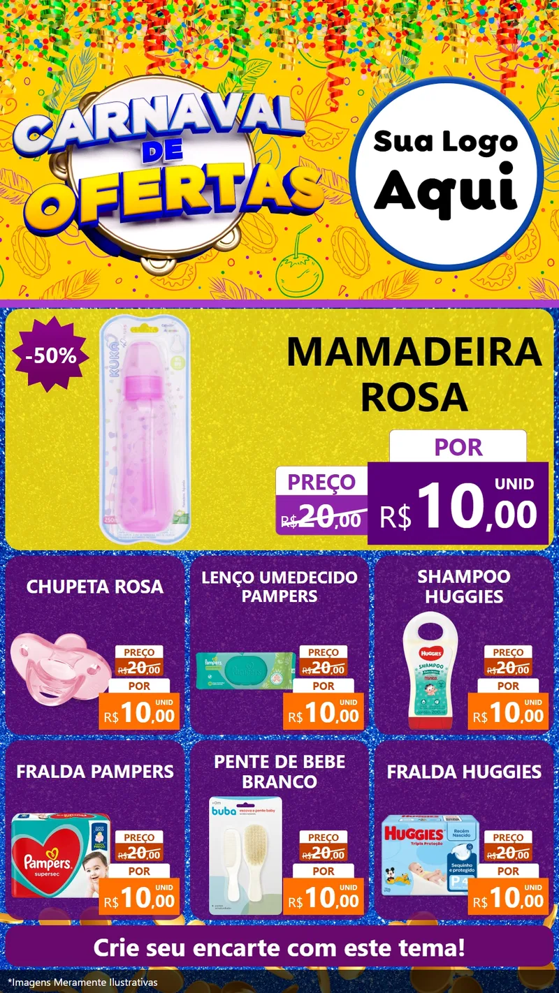 Modelo de Rede Social para Stories com o tema Carnaval de Ofertas para Bebês