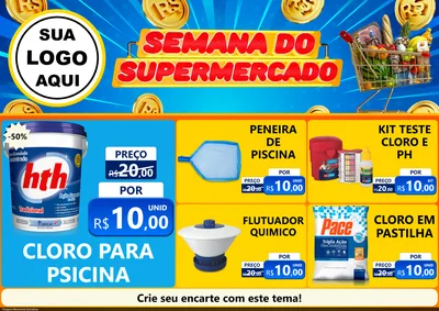 Modelo de Encarte para Encarte A4 Horizontal com o tema Semana do Supermercado para Produtos para Piscina