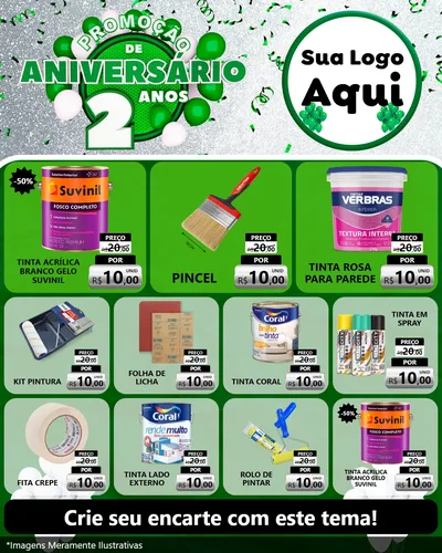 Modelo de Rede Social para Feed Instagram com o tema Promoção de Aniversário - 2 Anos para Tintas e Ferramentas
