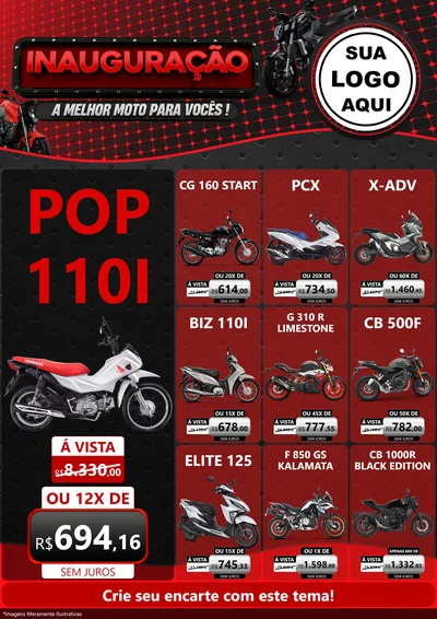 Modelo de Encarte para Encarte A4 Vertical com o tema Inauguração - A Melhor Moto Para Vocês! para Concessionaria de Motos