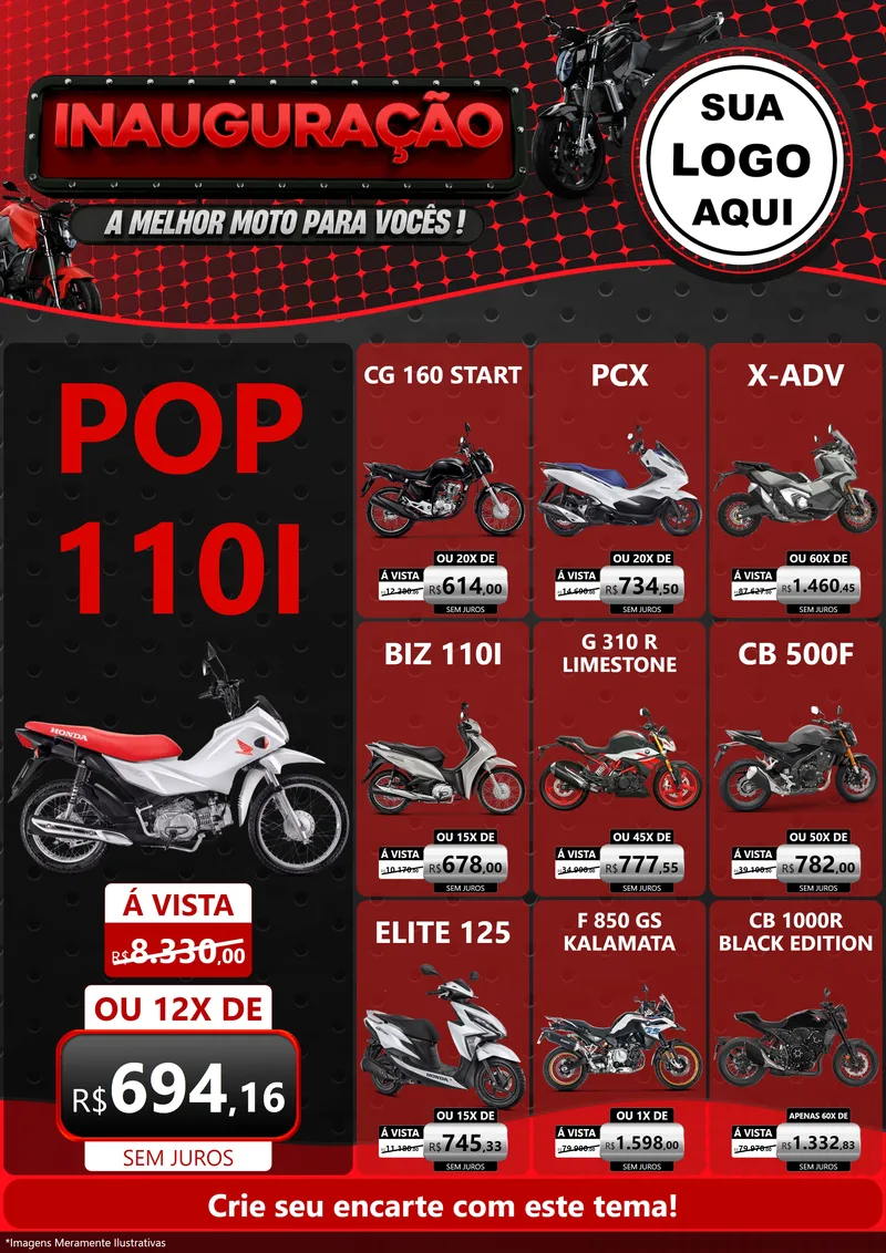 Modelo de Encarte para Encarte A4 Vertical com o tema Inauguração - A Melhor Moto Para Vocês! para Concessionaria de Motos