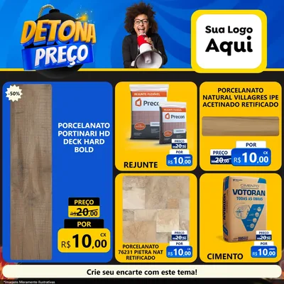 Modelo de Rede Social para Feed Facebook com o tema Detona Preços para Pisos e revestimentos