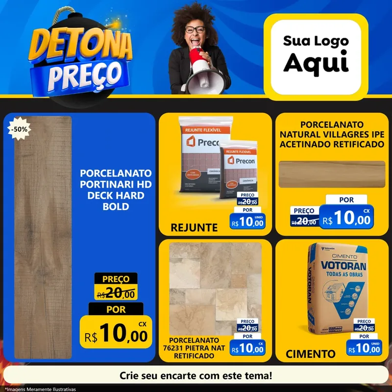 Modelo de Rede Social para Feed Facebook com o tema Detona Preços para Pisos e revestimentos