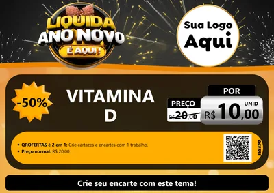 Modelo de Cartaz para Cartaz A4 Horizontal com o tema Liquida Ano Novo É Aqui! para Farmácia