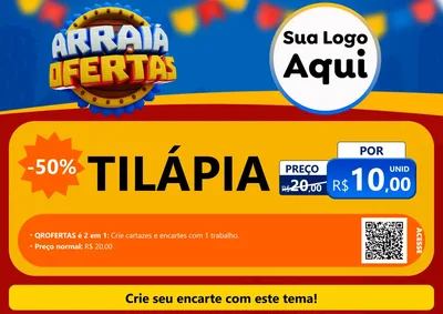Modelo de Cartaz para Cartaz A4 Horizontal com o tema Arraiá de Ofertas - Junina para Peixaria