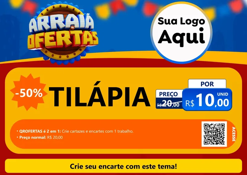 Modelo de Cartaz para Cartaz A4 Horizontal com o tema Arraiá de Ofertas - Junina para Peixaria