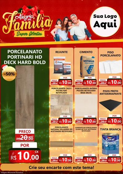 Modelo de Encarte para Encarte A4 Vertical com o tema Alegria em Família Super Ofertas - Natal para Pisos e revestimentos