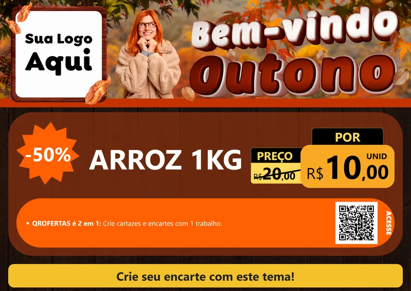 Modelo de Cartaz para Cartaz A4 Horizontal com o tema Bem-vindo Outono para Supermercado