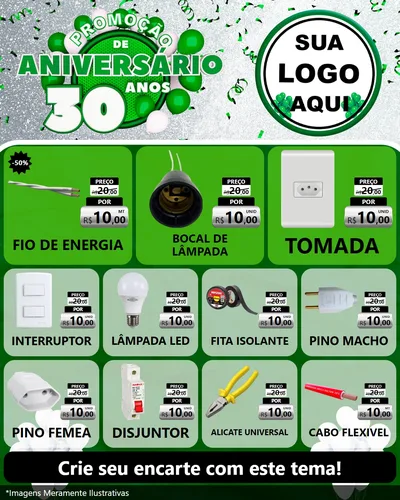 Modelo de Rede Social para Feed Instagram com o tema Promoção de Aniversário - 30 Anos para Materiais Elétricos