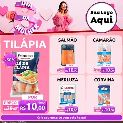 Modelo de Rede Social para Feed Facebook com o tema Dia da Mulher para Peixaria