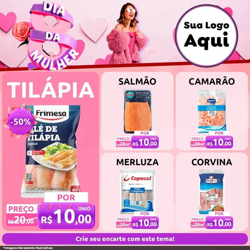 Modelo de Rede Social para Feed Facebook com o tema Dia da Mulher para Peixaria