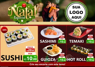 Modelo de Encarte para Encarte A4 Horizontal com o tema Natal Especial para Comida japonesa