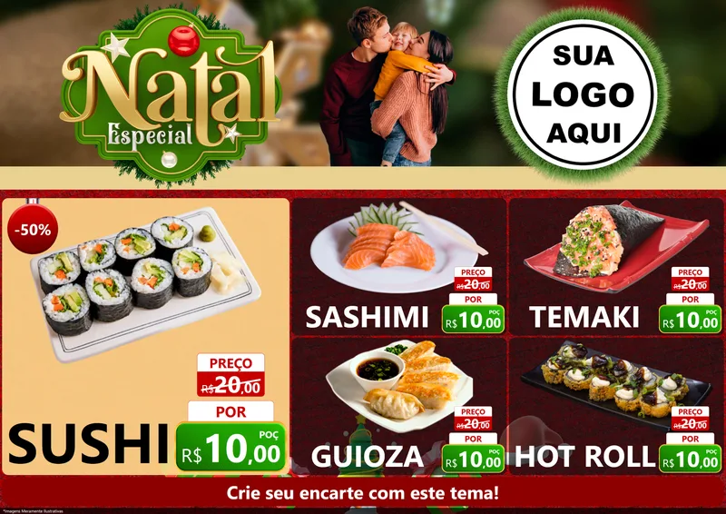 Modelo de Encarte para Encarte A4 Horizontal com o tema Natal Especial para Comida japonesa
