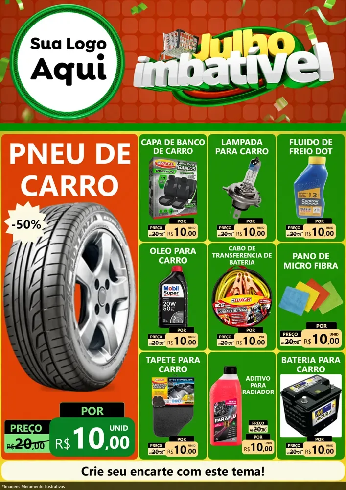Modelo de Encarte para Encarte A4 Vertical com o tema Julho Imbatível para Auto peças