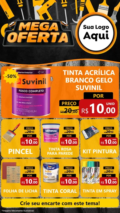 Modelo de Rede Social para Stories com o tema Mega Oferta para Tintas e Ferramentas