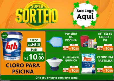 Modelo de Encarte para Encarte A4 Horizontal com o tema Super Sorteio para Produtos para Piscina