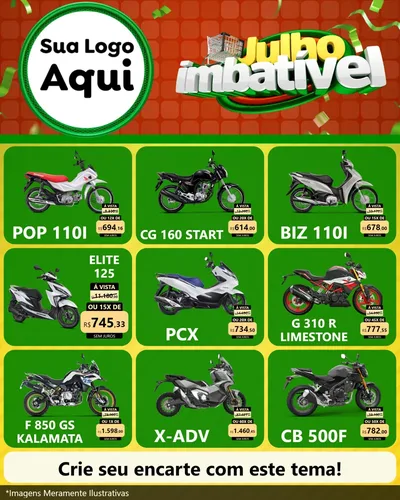 Modelo de Rede Social para Feed Instagram com o tema Julho Imbatível para Concessionaria de Motos