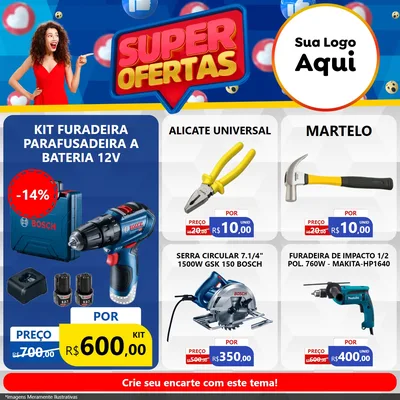 Modelo de Rede Social para Feed Facebook com o tema Super Ofertas para Maquinas e Ferramentas