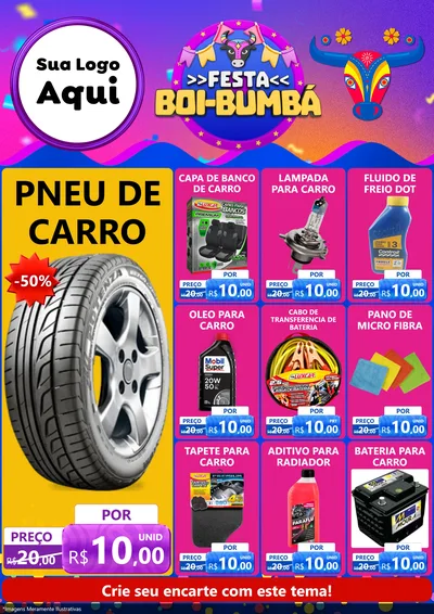 Modelo de Encarte para Encarte A4 Vertical com o tema Festa Boi-Bumbá para Auto peças