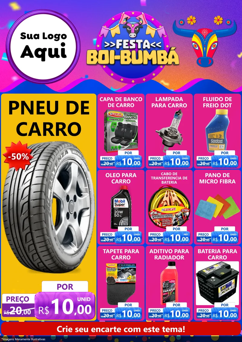 Modelo de Encarte para Encarte A4 Vertical com o tema Festa Boi-Bumbá para Auto peças