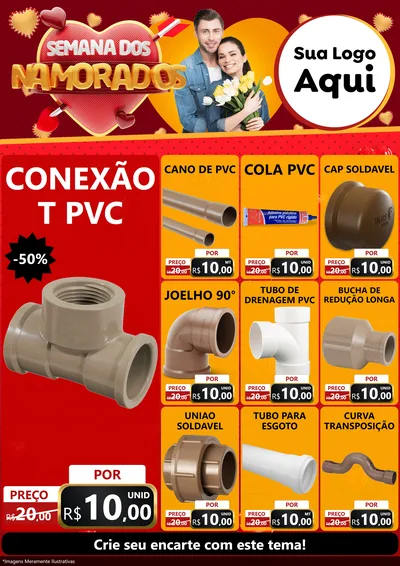 Modelo de Encarte para Encarte A4 Vertical com o tema Semana dos Namorados para Tubos e conexões