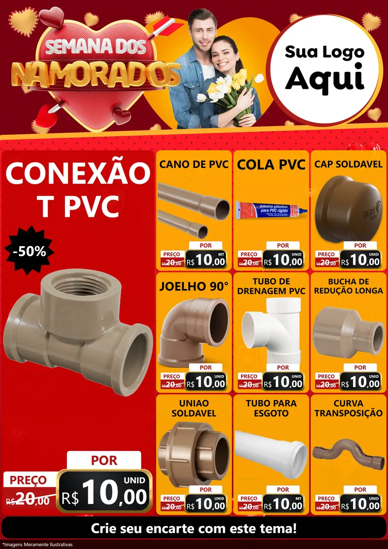 Modelo de Encarte para Encarte A4 Vertical com o tema Semana dos Namorados para Tubos e conexões