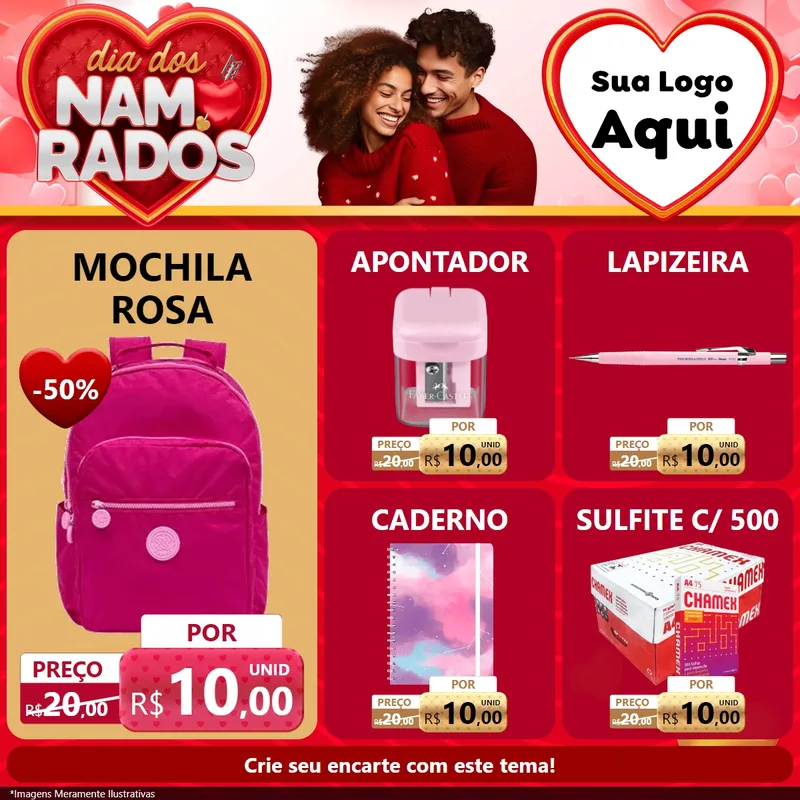 Modelo de Rede Social para Feed Facebook com o tema Dia dos Namorados para Papelaria
