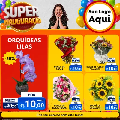 Modelo de Rede Social para Feed Facebook com o tema Super Inauguração para Floricultura e jardim