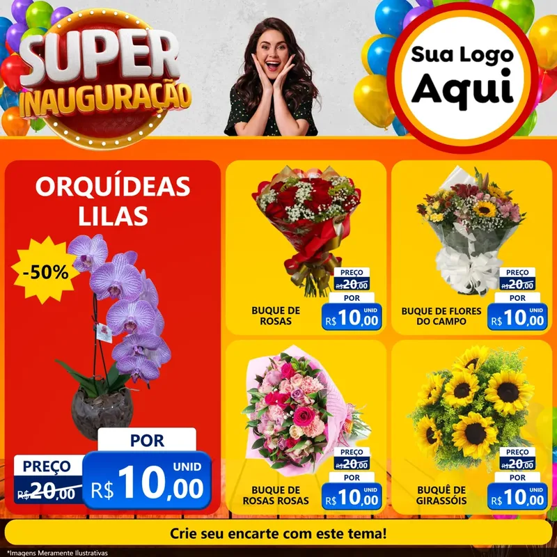Modelo de Rede Social para Feed Facebook com o tema Super Inauguração para Floricultura e jardim