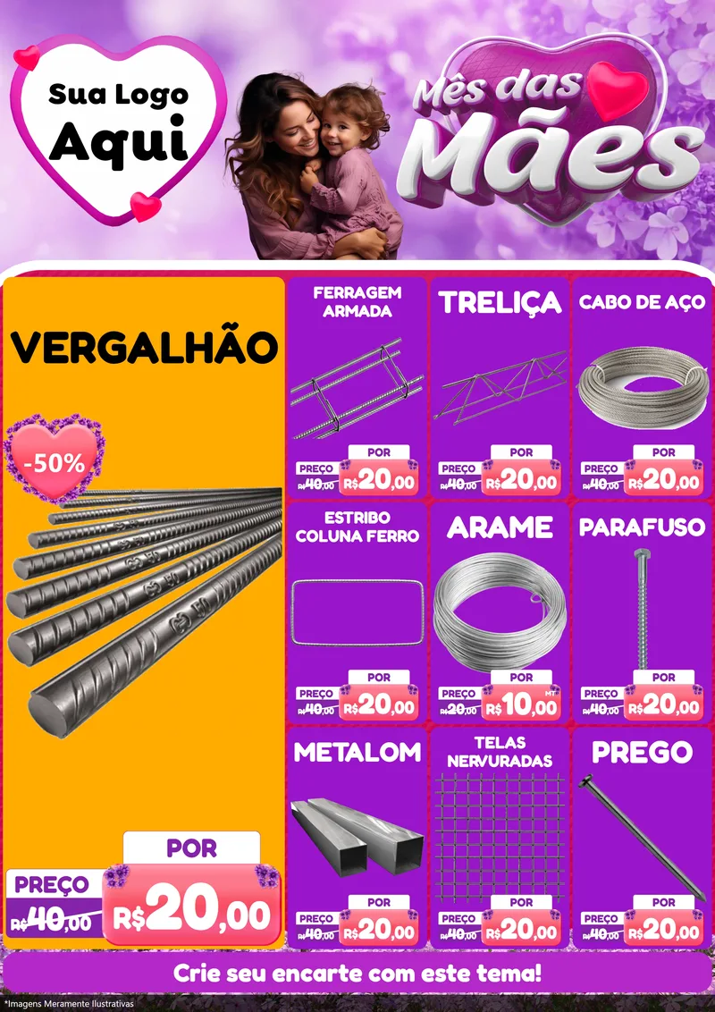 Modelo de Encarte para Encarte A4 Vertical com o tema Mês das Mães para Ferragens