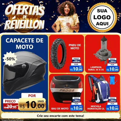 Modelo de Rede Social para Feed Facebook com o tema Ofertas de Réveillon para Moto peças