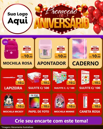 Modelo de Rede Social para Feed Instagram com o tema Promoção de Aniversário para Papelaria