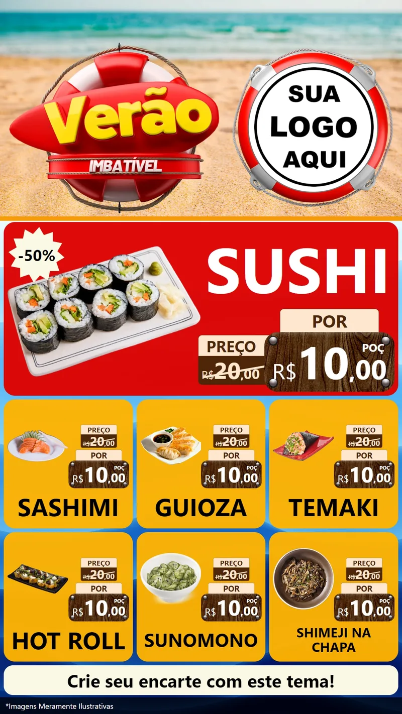 Modelo de Rede Social para Stories com o tema Verão Imbatível para Comida japonesa