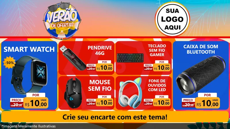 Modelo de TV para TV Horizontal com o tema Verão de Ofertas para Informática