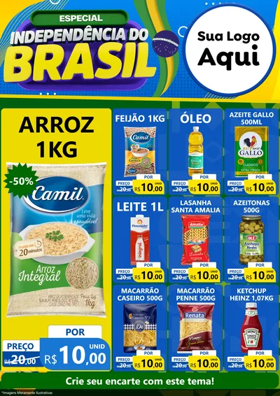 Modelo de Encarte para Encarte A4 Vertical com o tema Especial Independência do Brasil para Supermercado