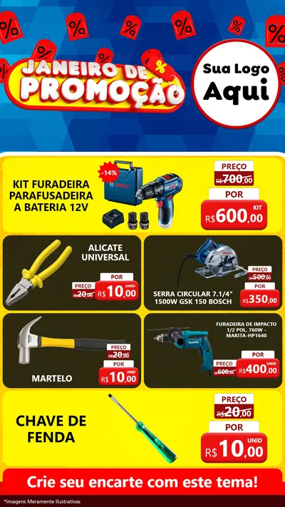 Modelo de TV para TV Vertical com o tema Janeiro de Promoção para Maquinas e Ferramentas