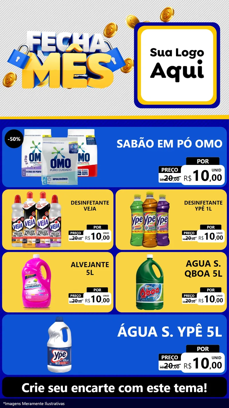 Modelo de TV para TV Vertical com o tema Fecha Mês para Produtos de Limpeza