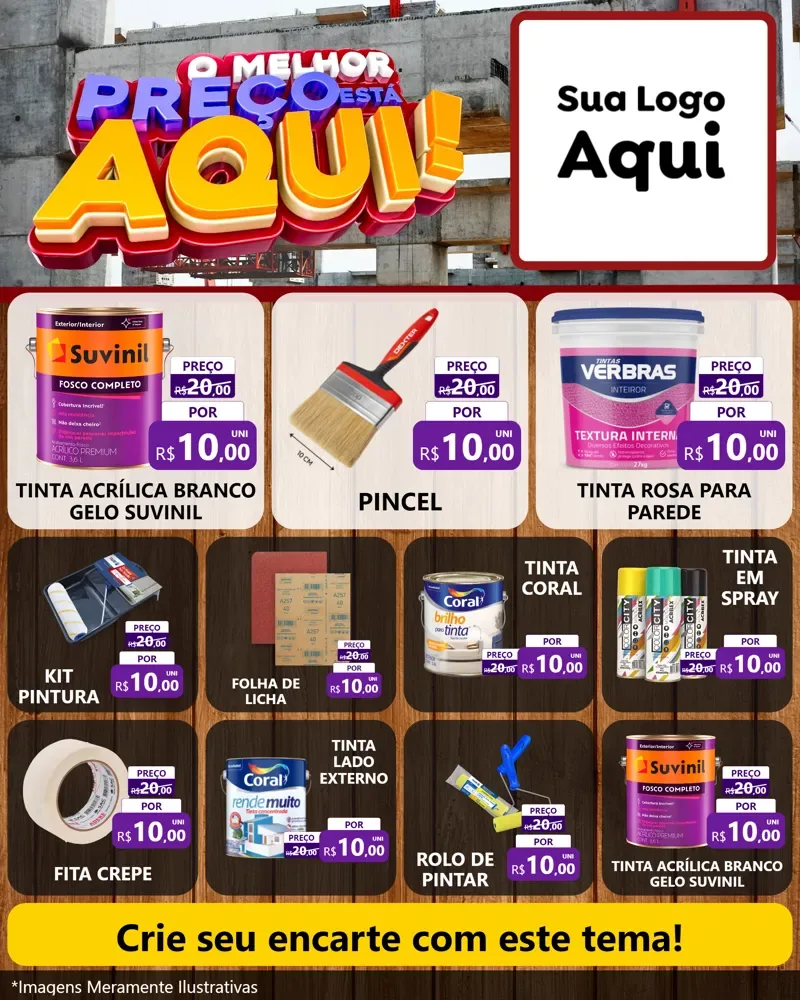 Modelo de Rede Social para Feed Instagram com o tema O Melhor Preço Está Aqui - Construção para Tintas e Ferramentas