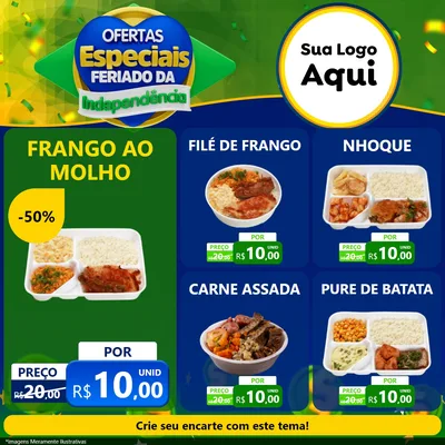 Modelo de Rede Social para Feed Facebook com o tema Ofertas Especiais Feriado da Independência para Restaurante